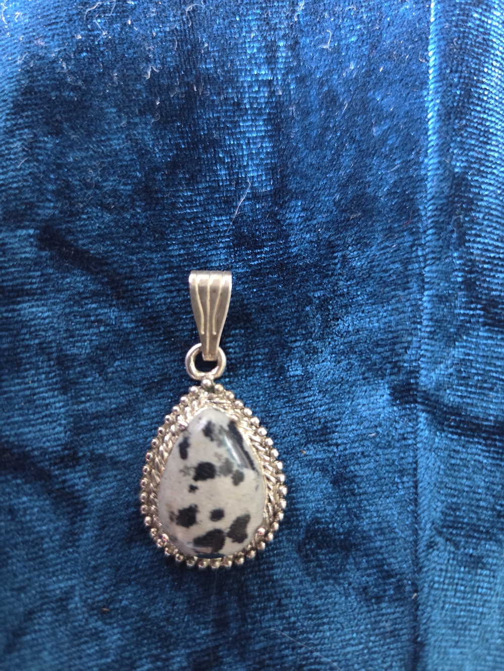 Teardrop Dalmatian Jasper Pendant Necklace in Black & White